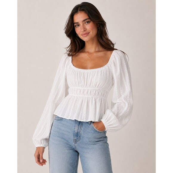J. Crew Tops - J.Crew White Cotton Blouse Women’s Puff Sleeve Square Neck Cottagecore Top Large